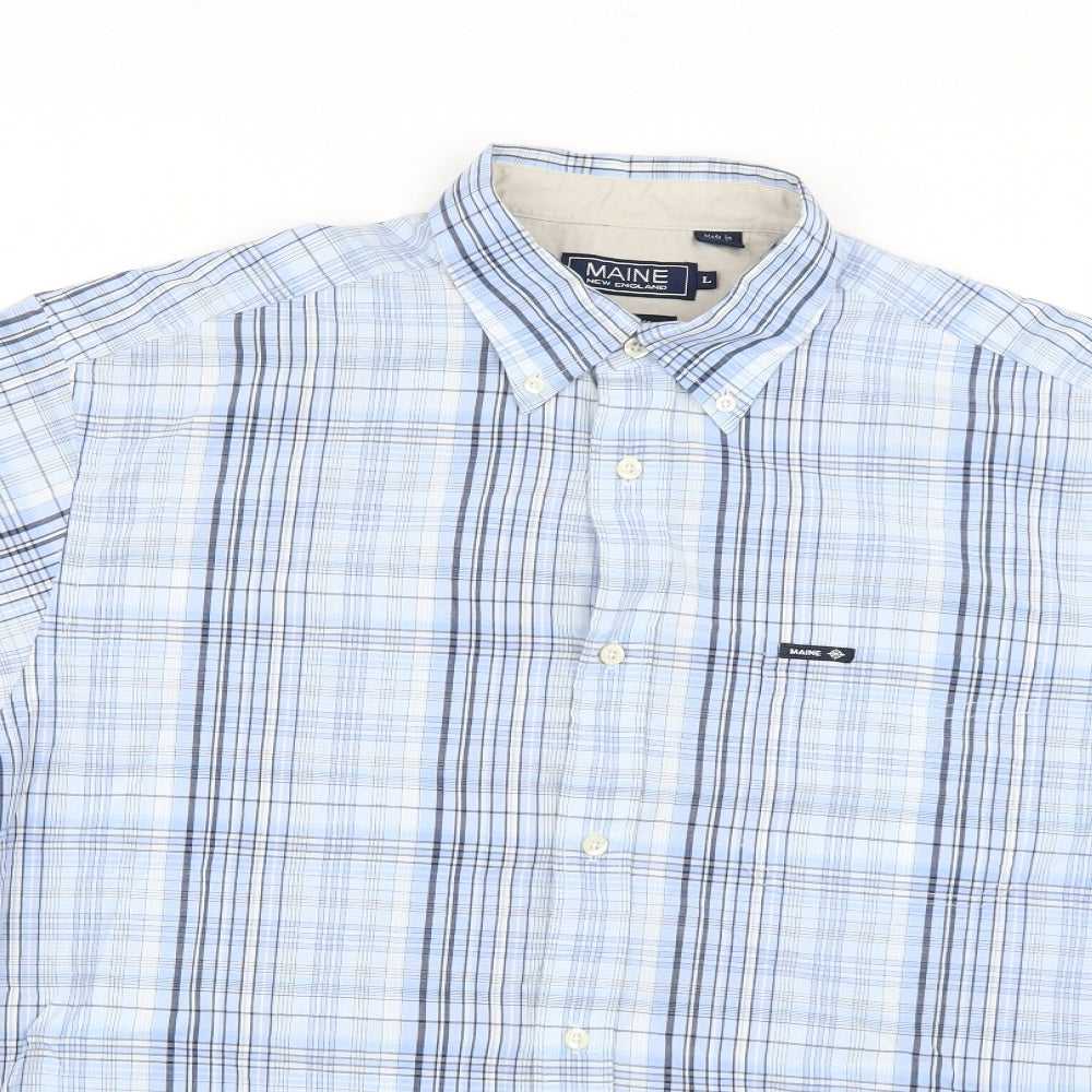 Maine Mens Blue Check   Button-Up Size L
