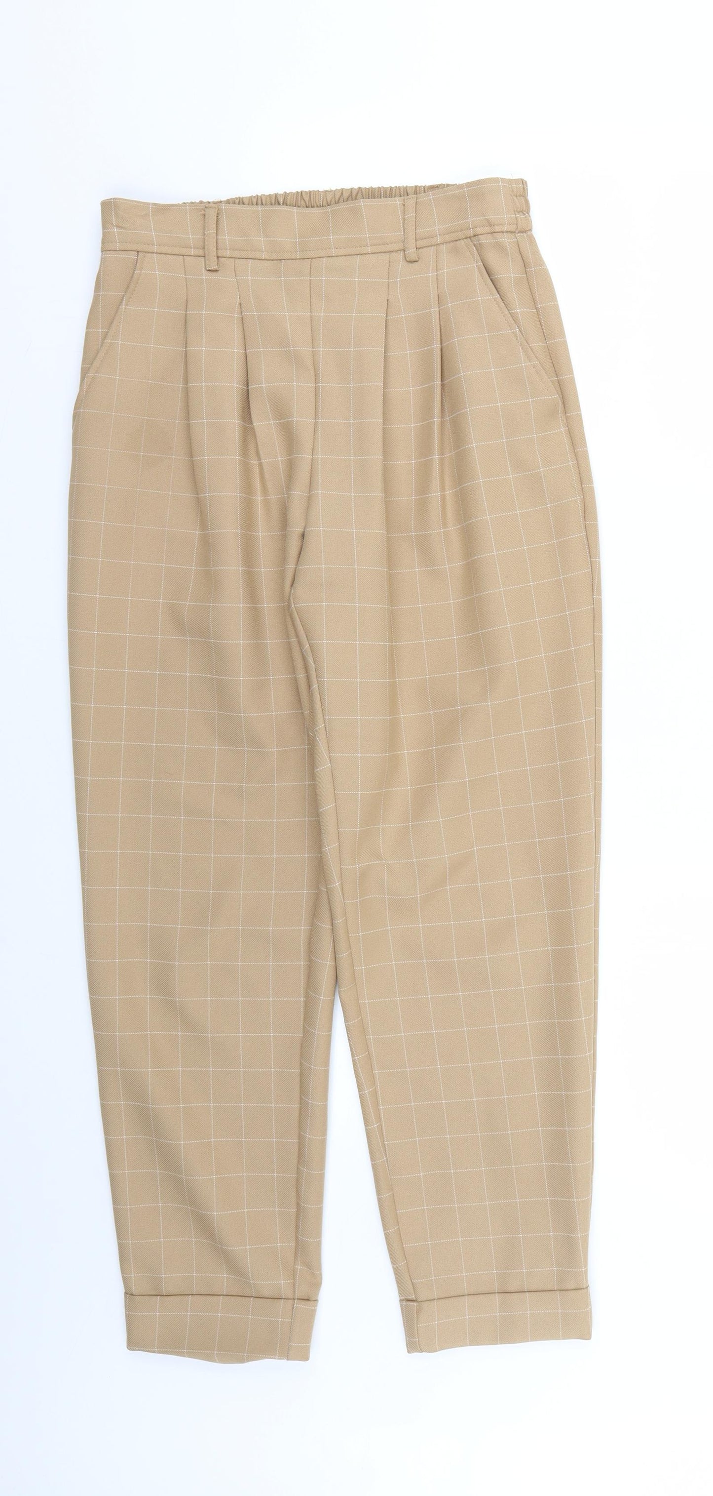 Primark Womens Beige Check  Trousers  Size 10 L25 in
