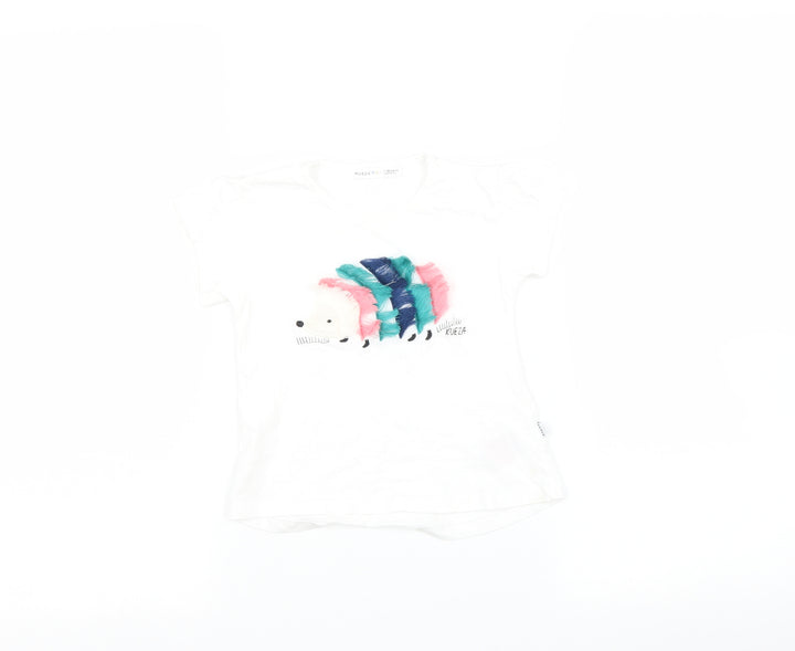 Kueza Baby White   Basic T-Shirt Size 18-24 Months  - Hedgehog