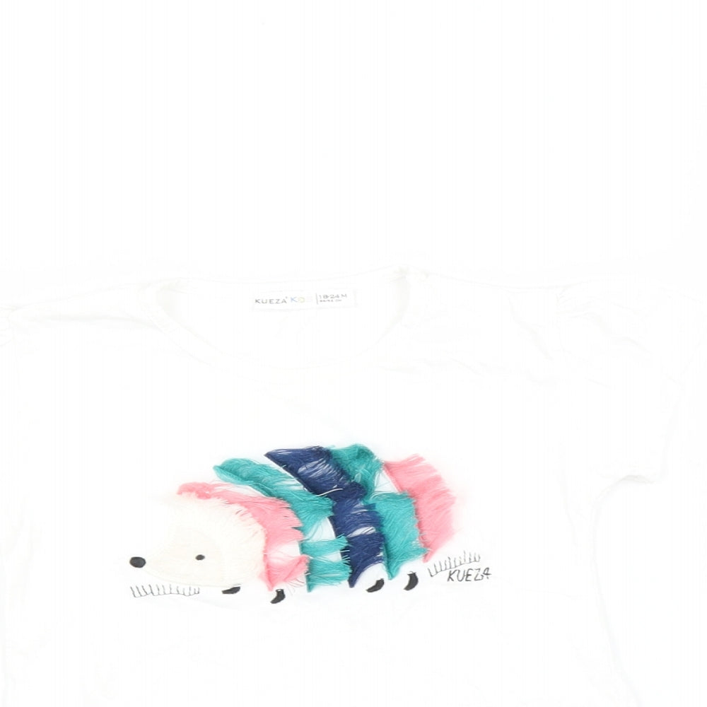 Kueza Baby White   Basic T-Shirt Size 18-24 Months  - Hedgehog
