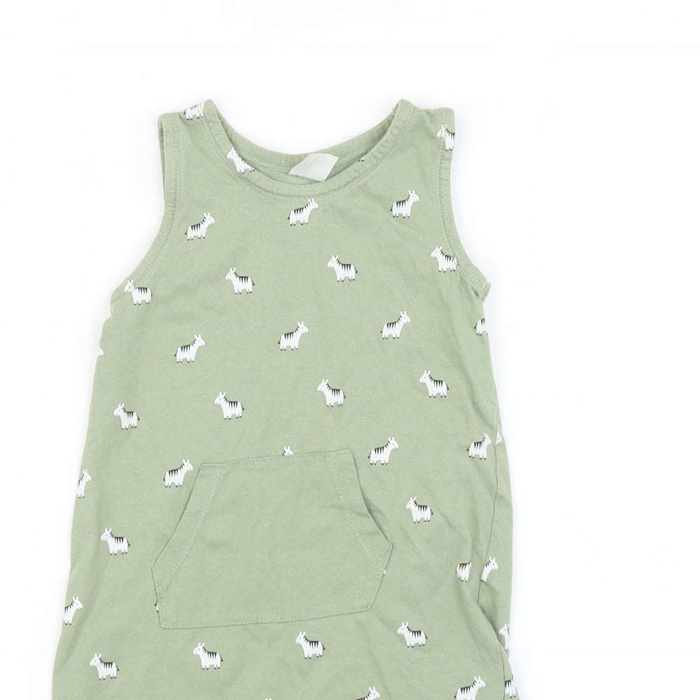 H&M Girls Green   Playsuit One-Piece Size 3-4 Years  - Zebra print