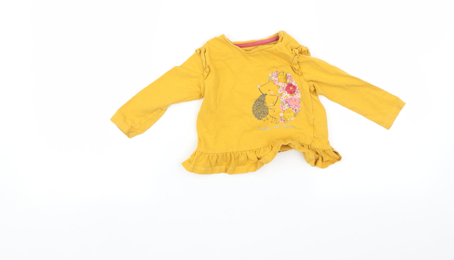 Primark Baby Yellow   Basic T-Shirt Size 9-12 Months  - HEDGEHOG