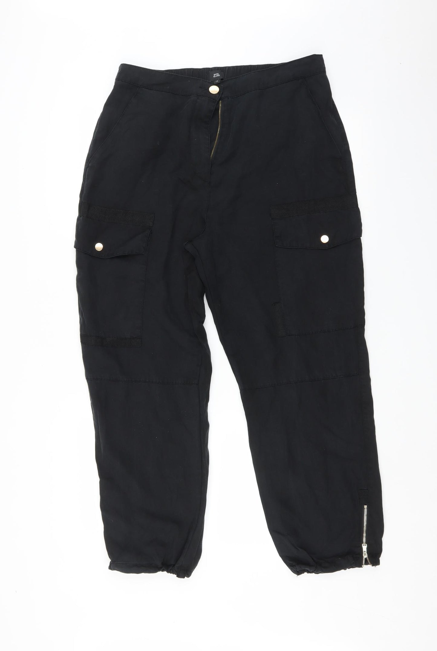 River Island Womens Black   Cargo Trousers Size 14 L27 in