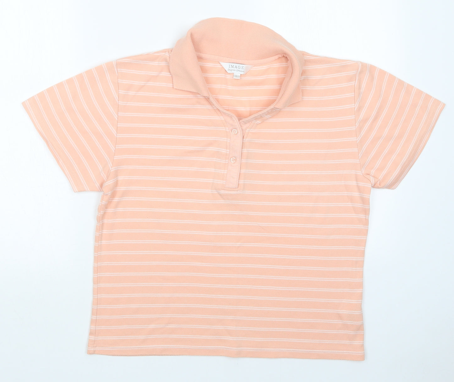 Image Womens Orange Striped  Basic Polo Size L