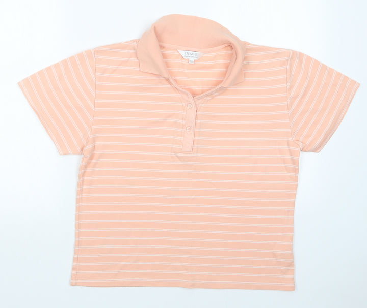 Image Womens Orange Striped  Basic Polo Size L
