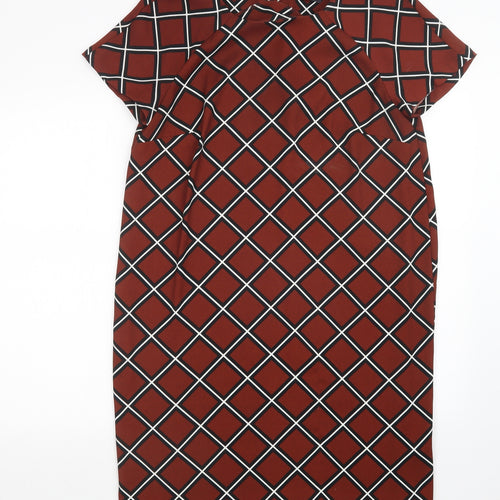 M&S Womens Brown Check  Pencil Dress  Size 14