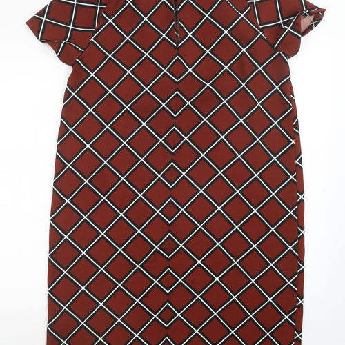 M&S Womens Brown Check  Pencil Dress  Size 14