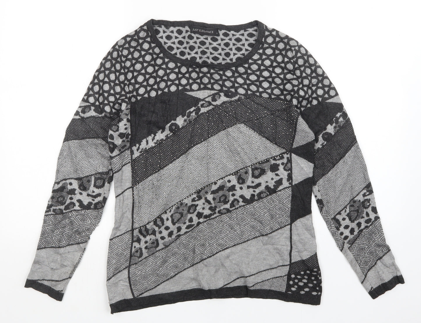 Just Elegance Womens Grey Geometric  Pullover Jumper Size S