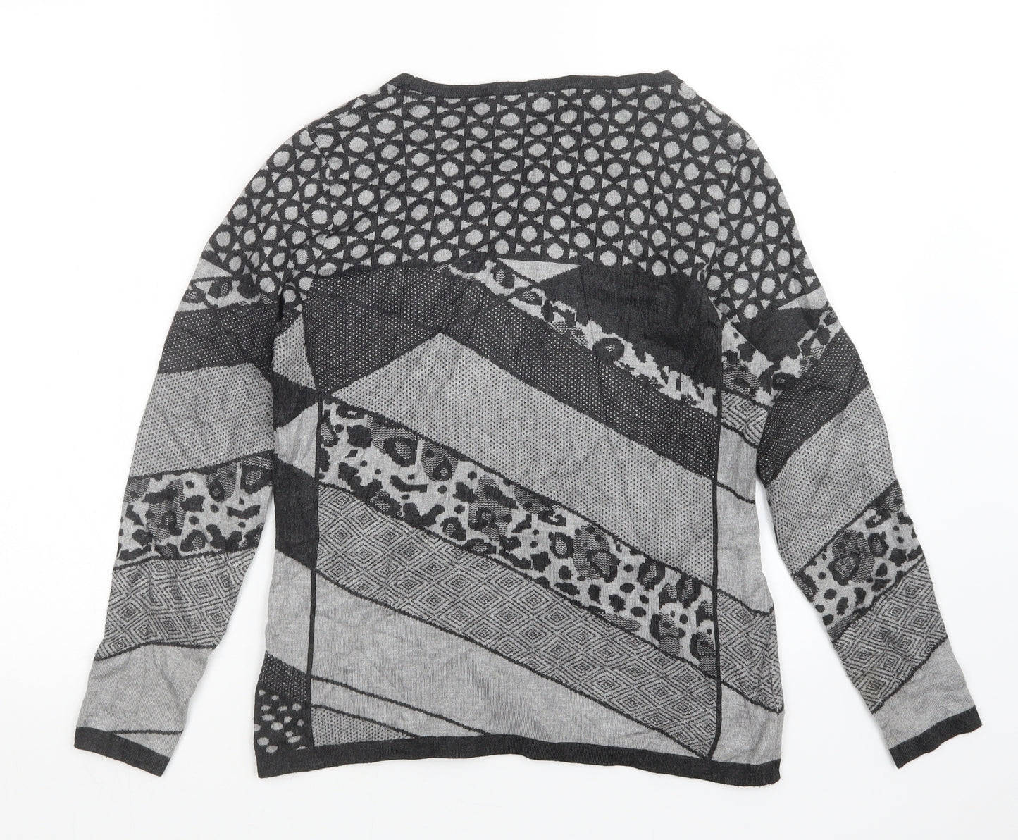 Just Elegance Womens Grey Geometric  Pullover Jumper Size S