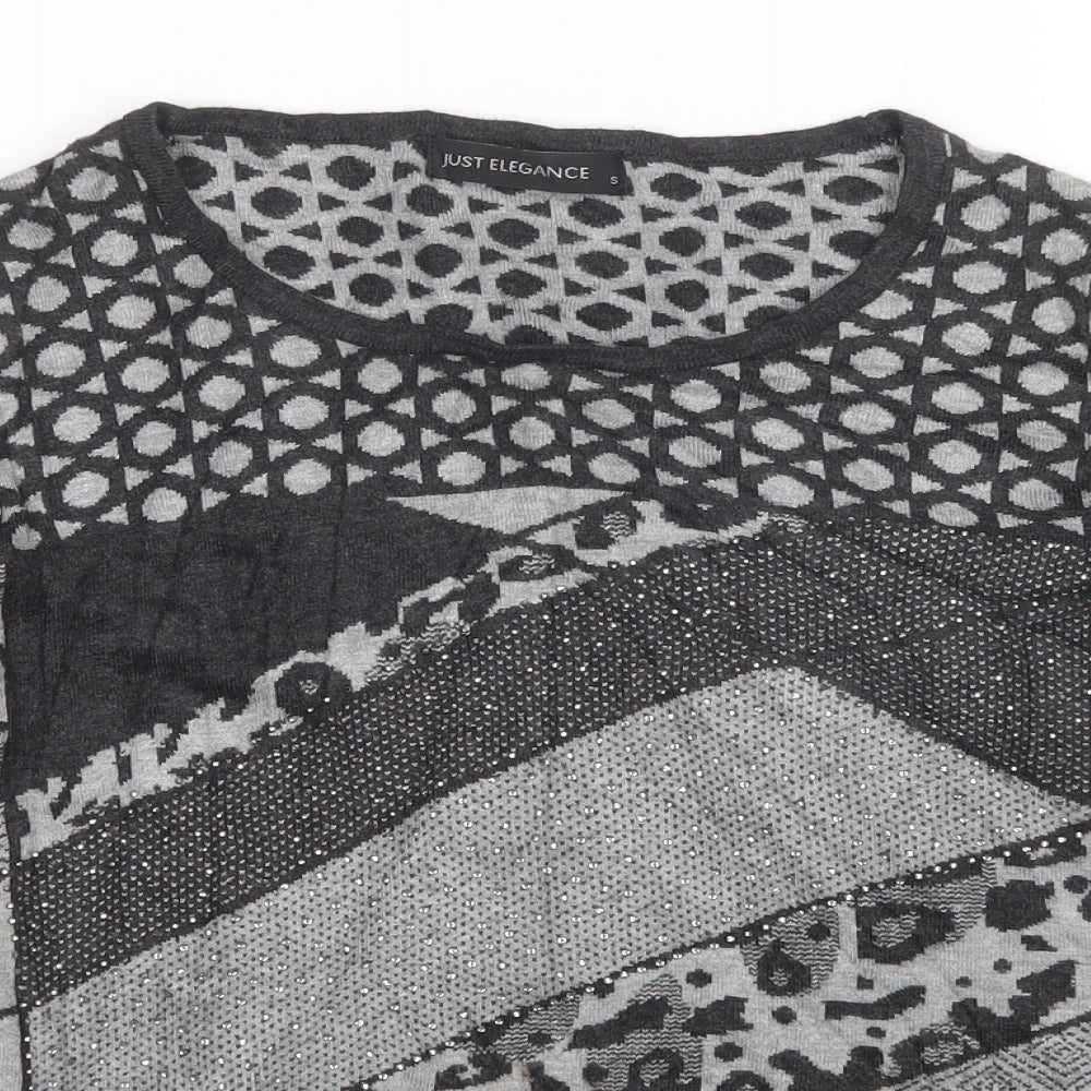 Just Elegance Womens Grey Geometric  Pullover Jumper Size S