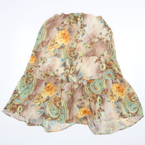 alabay Womens Brown Floral  Maxi Skirt One Size