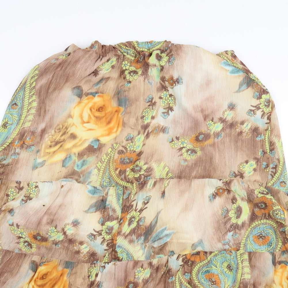 alabay Womens Brown Floral  Maxi Skirt One Size