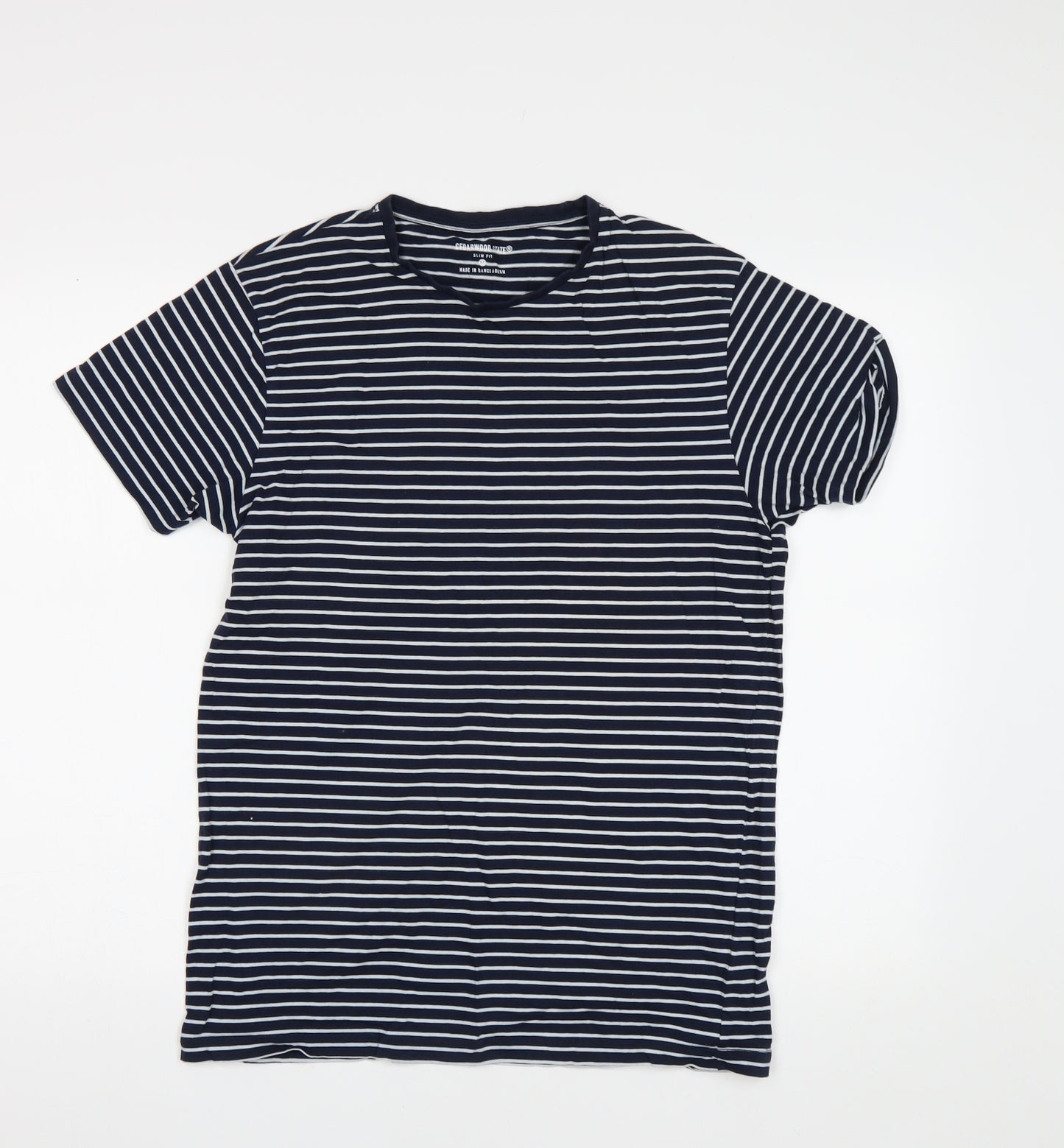 Cedar Wood State Mens Blue Striped   T-Shirt Size M