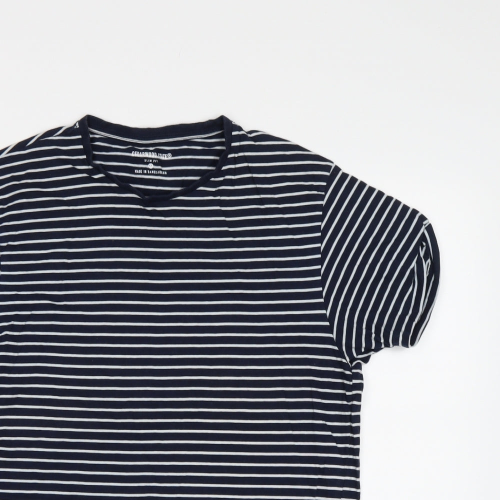 Cedar Wood State Mens Blue Striped   T-Shirt Size M