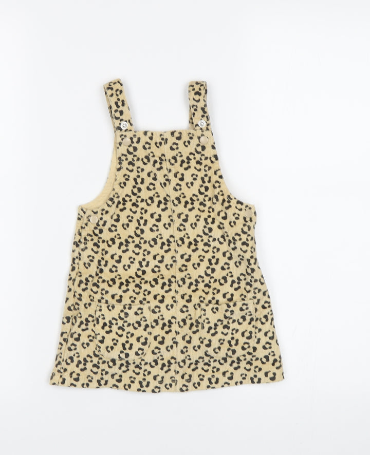 TU Baby Beige Animal Print Pinafore/Dungaree Dress Size 9-12 Months