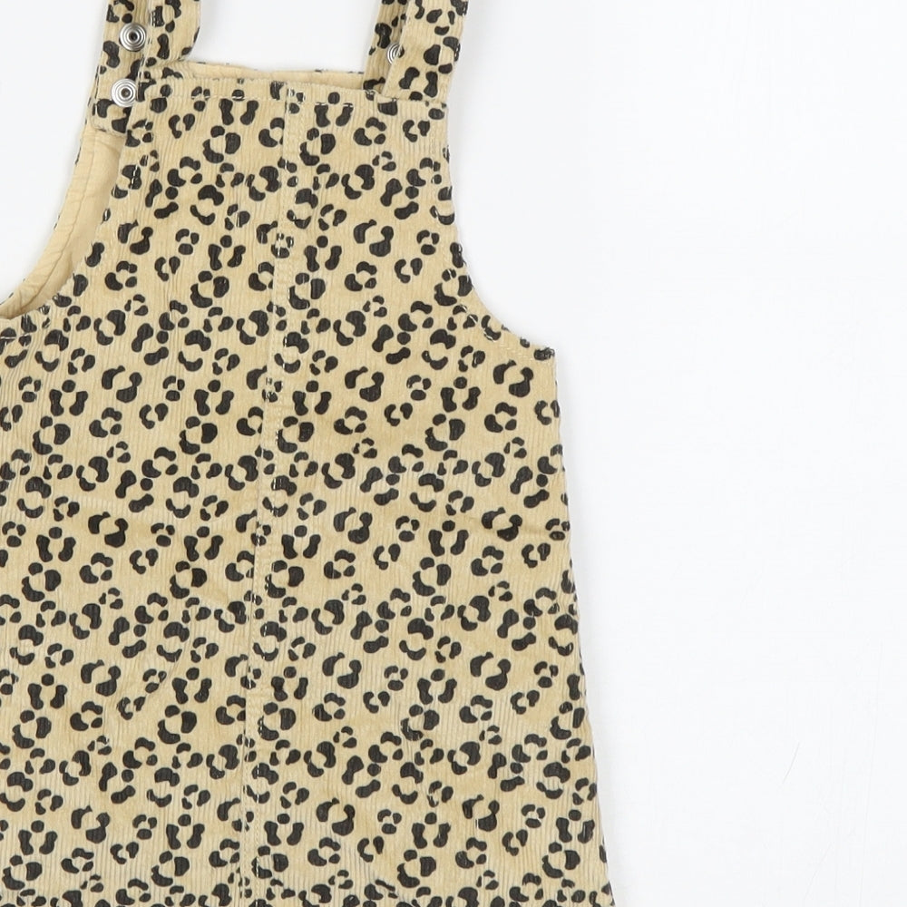TU Baby Beige Animal Print  Pinafore/Dungaree Dress  Size 9-12 Months