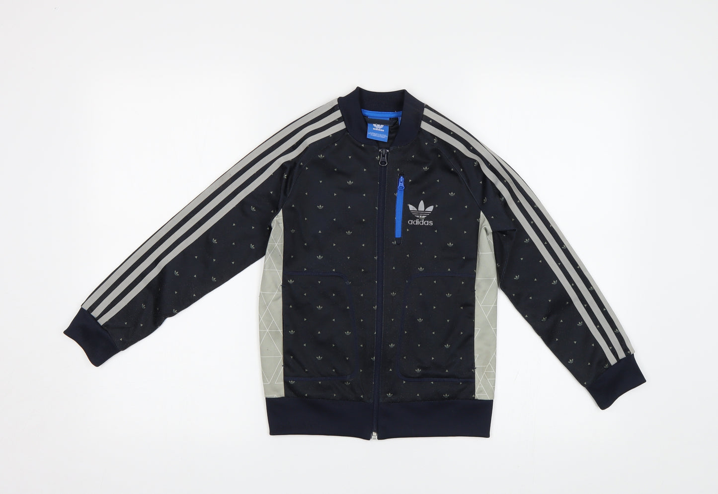 adidas Girls Black Geometric  Full Zip Sweatshirt Size 7-8 Years
