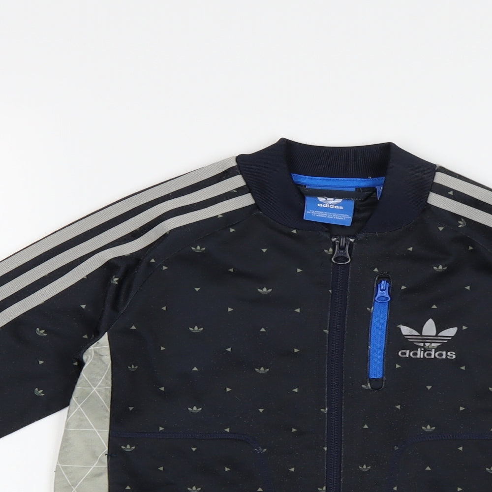 adidas Girls Black Geometric  Full Zip Sweatshirt Size 7-8 Years