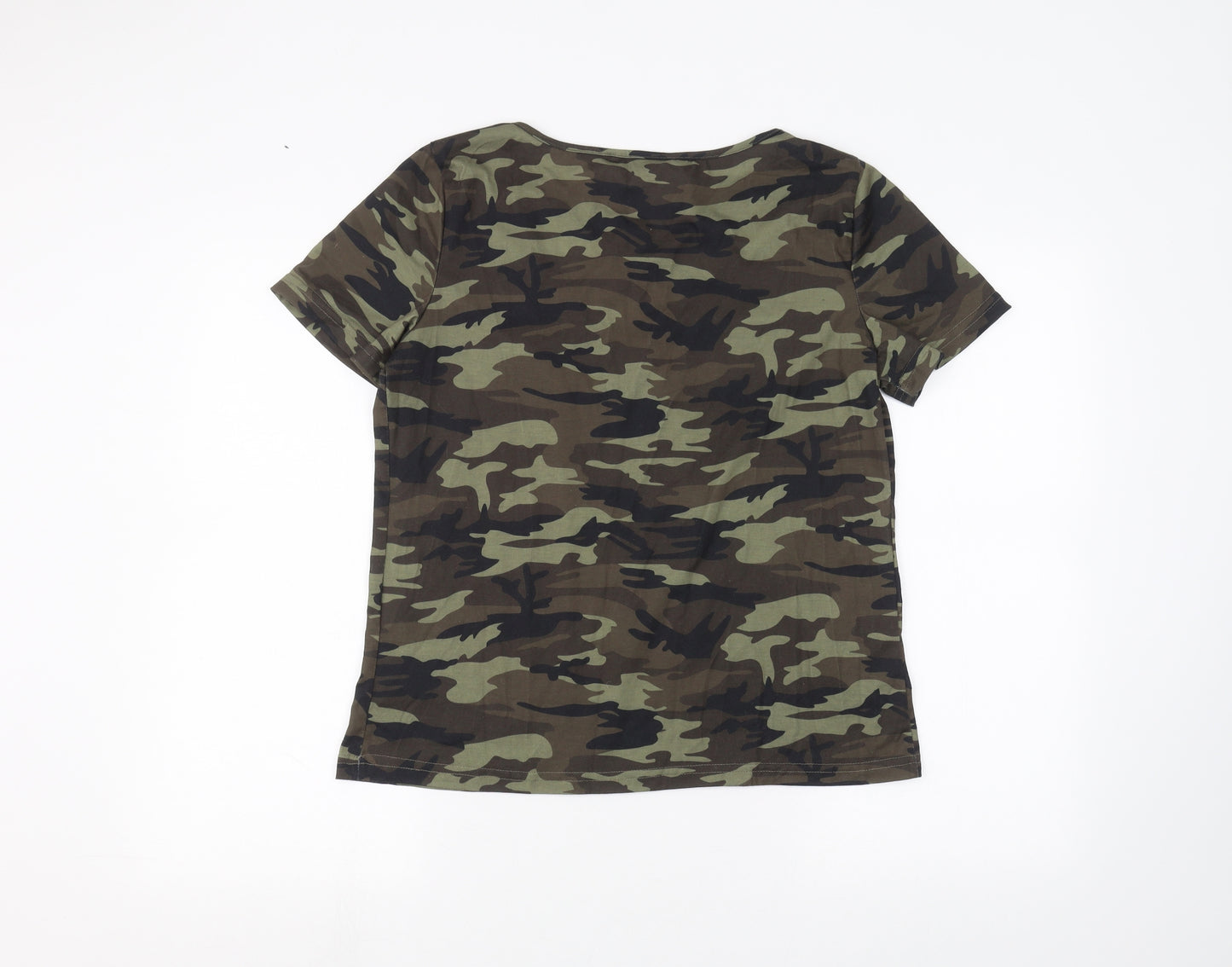 SheIn Womens Green Camouflage  Basic T-Shirt Size M