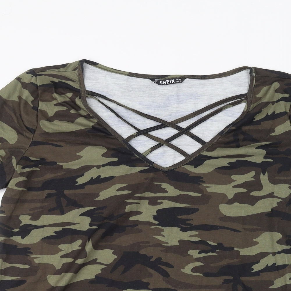 SheIn Womens Green Camouflage  Basic T-Shirt Size M