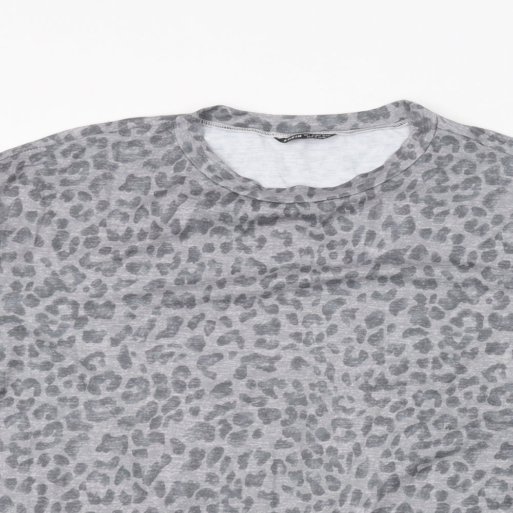SheIn Womens Grey Animal Print  Basic T-Shirt Size L