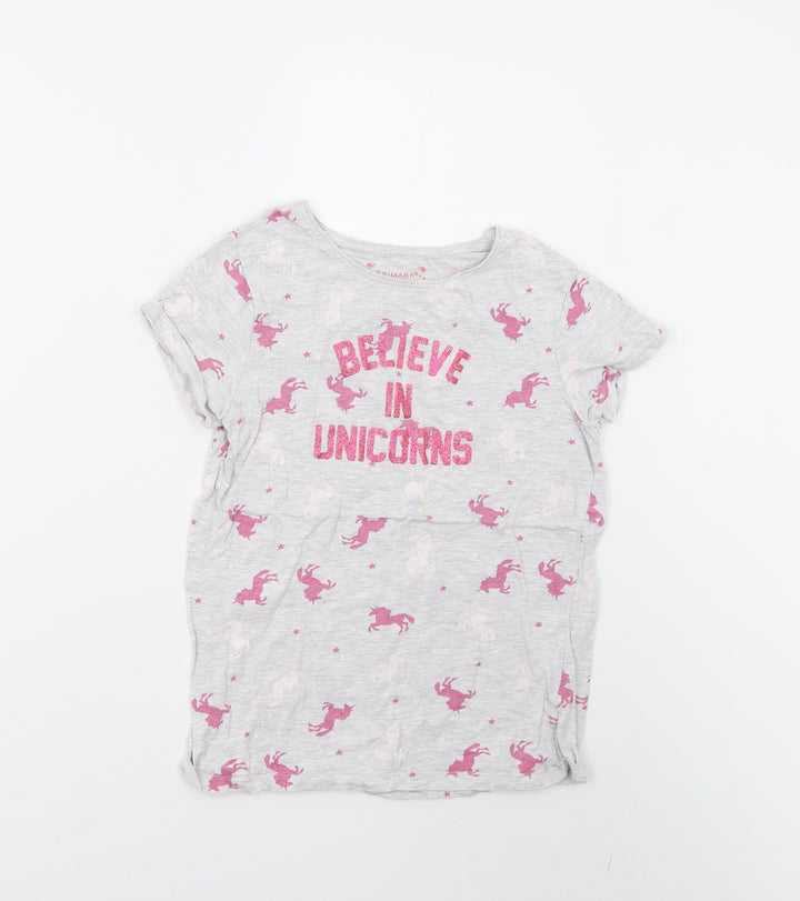 Primark Girls Grey Solid Top Pyjama Top Size 10-11 Years - Unicorns