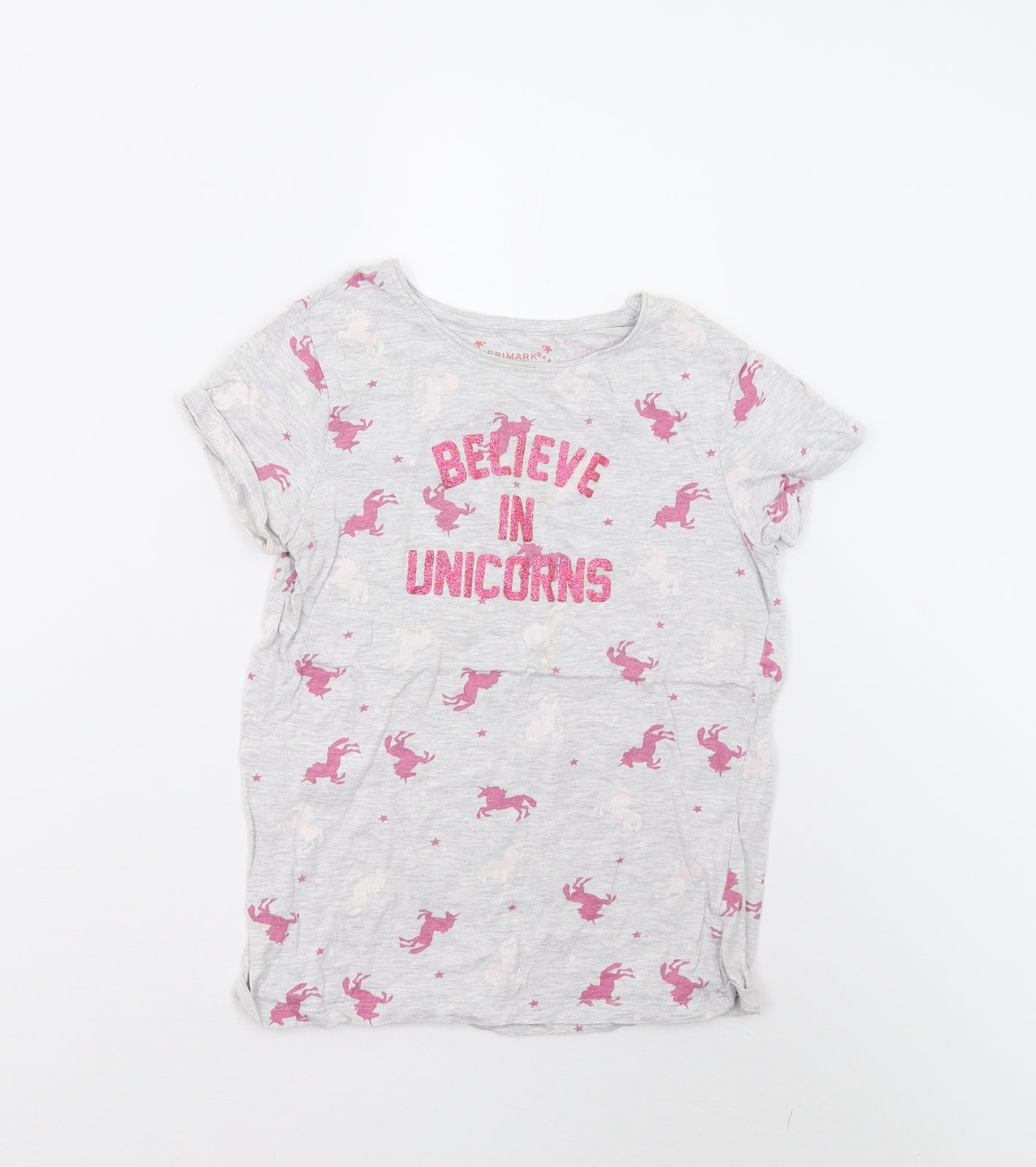 Primark Girls Grey Solid  Top Pyjama Top Size 10-11 Years  - Unicorns