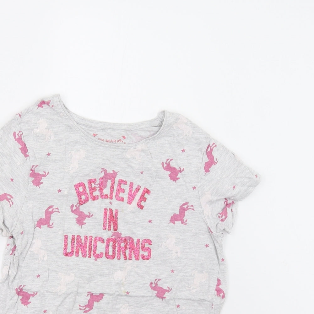 Primark Girls Grey Solid  Top Pyjama Top Size 10-11 Years  - Unicorns