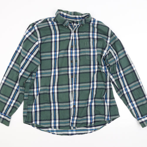 LAND'S END Mens Green Check   Button-Up Size XL