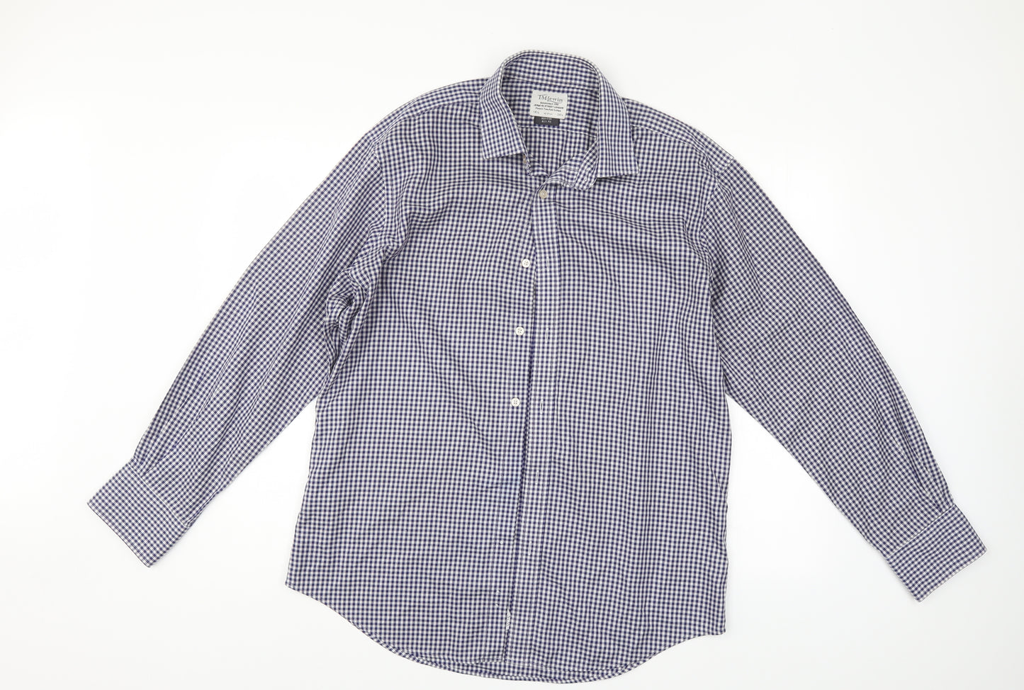 T.M.Lewin Mens Blue Plaid   Dress Shirt Size 16.5