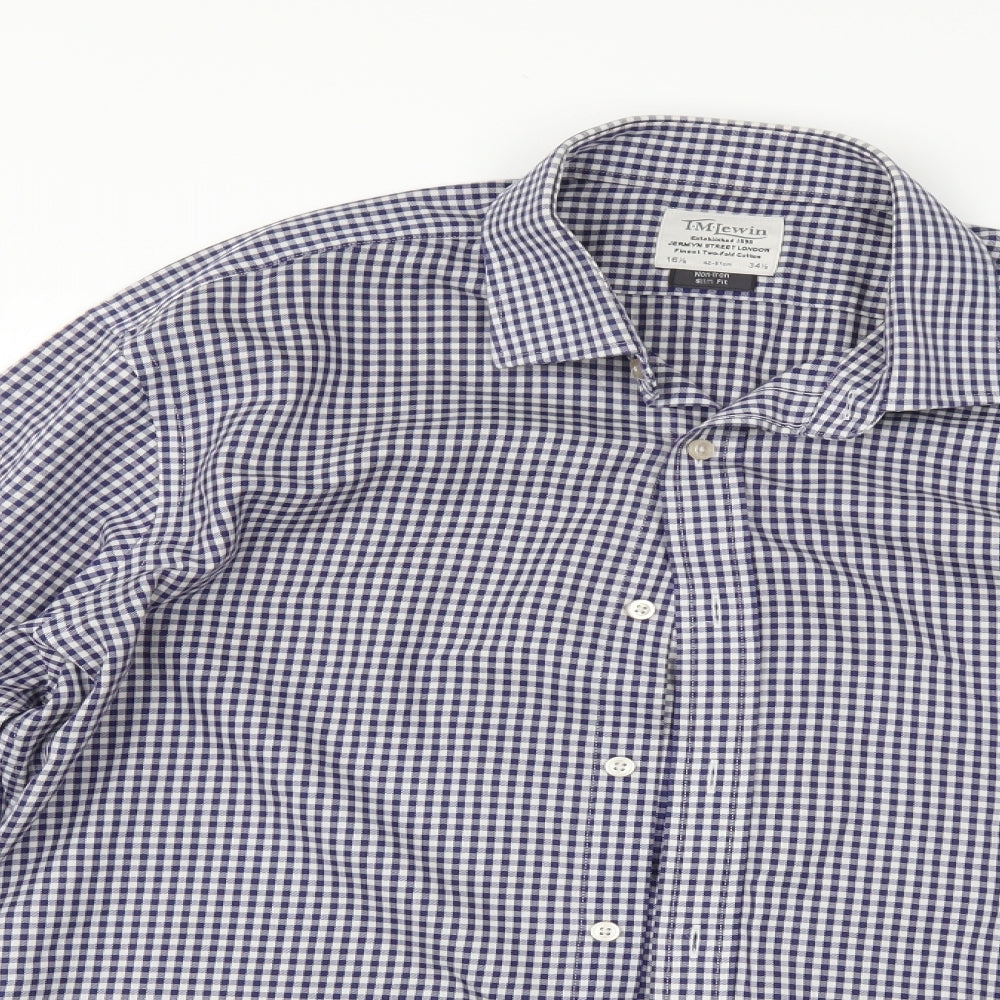 T.M.Lewin Mens Blue Plaid   Dress Shirt Size 16.5