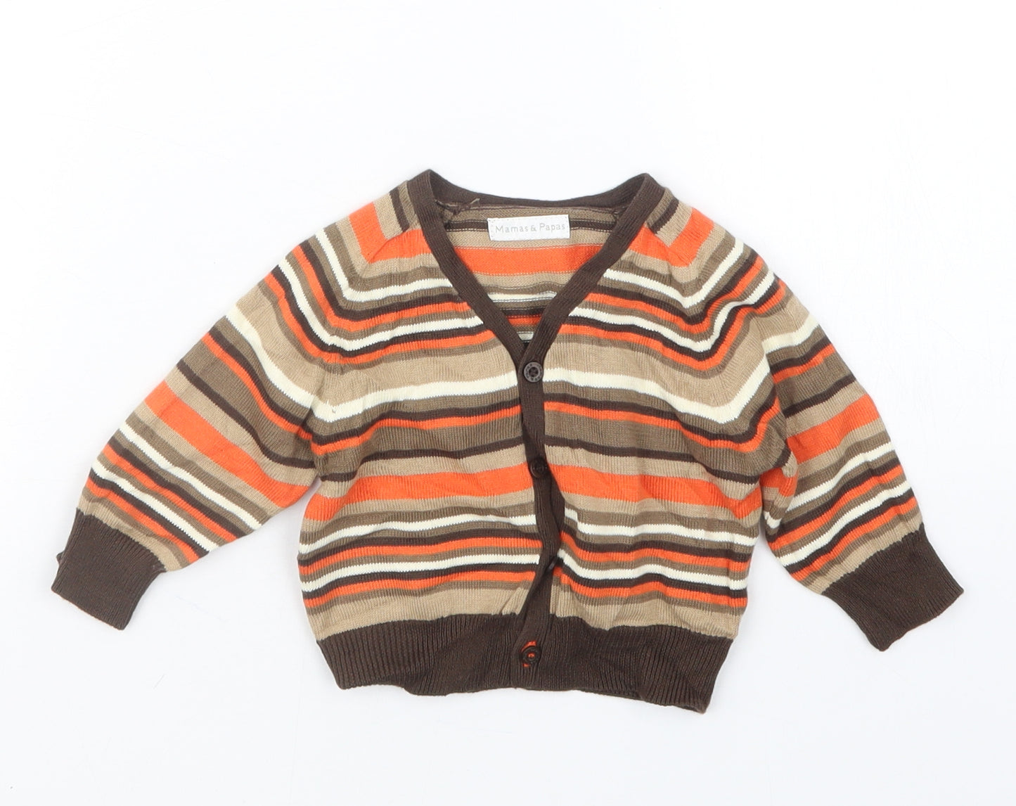 mamas & papas Boys Brown Striped Knit Cardigan Jumper Size 3-6 Months