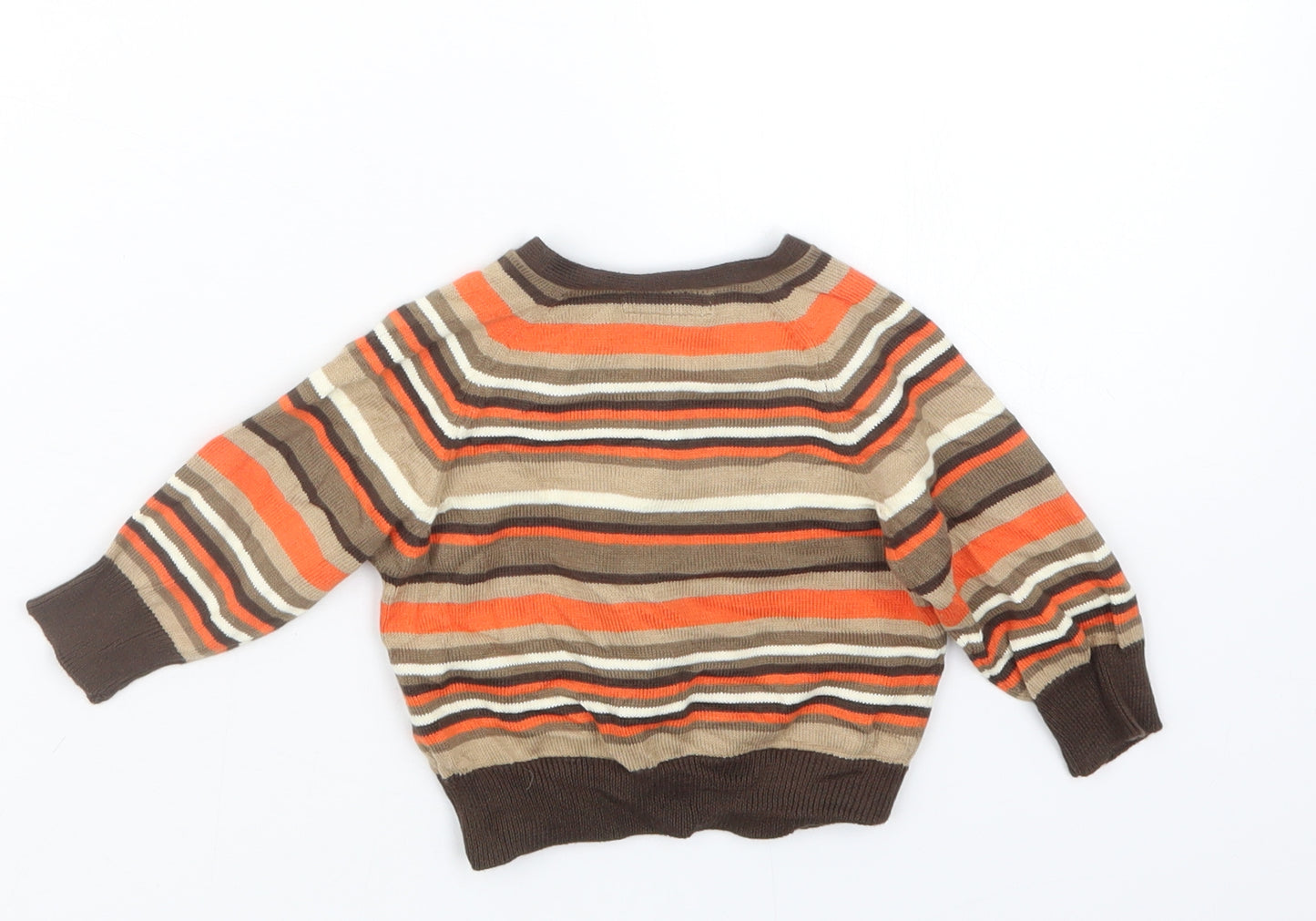 mamas & papas Boys Brown Striped Knit Cardigan Jumper Size 3-6 Months