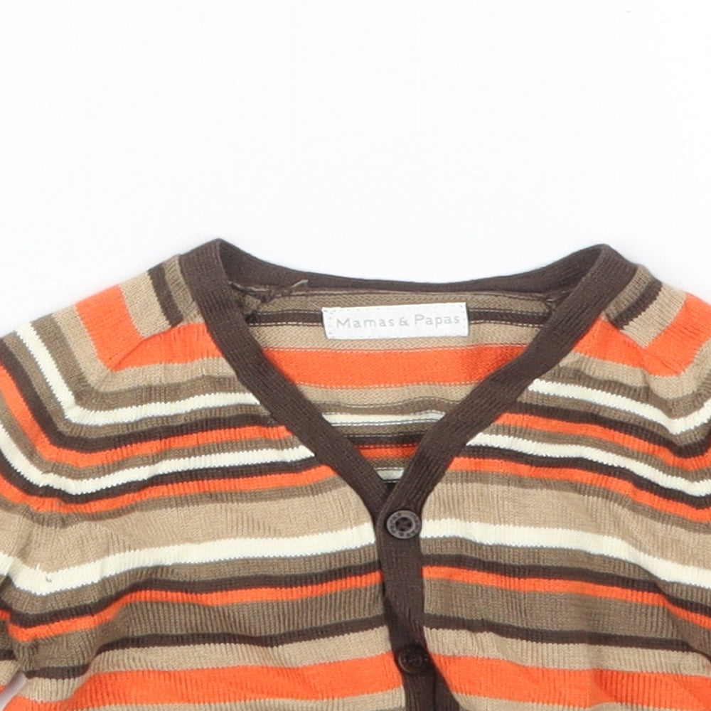 mamas & papas Boys Brown Striped Knit Cardigan Jumper Size 3-6 Months