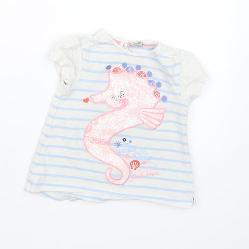 TU Girls Blue Striped  Basic T-Shirt Size 9-12 Months