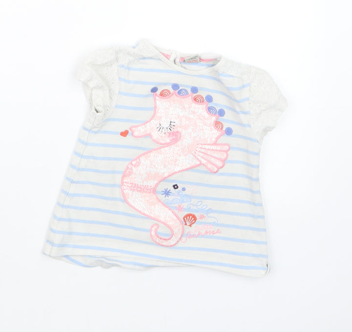 TU Girls Blue Striped Basic T-Shirt Size 9-12 Months