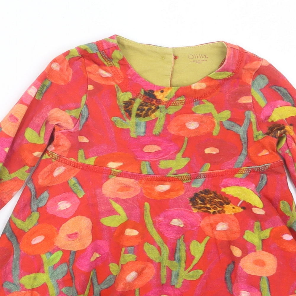 Oilily Girls Red Geometric  T-Shirt Dress  Size 2 Years