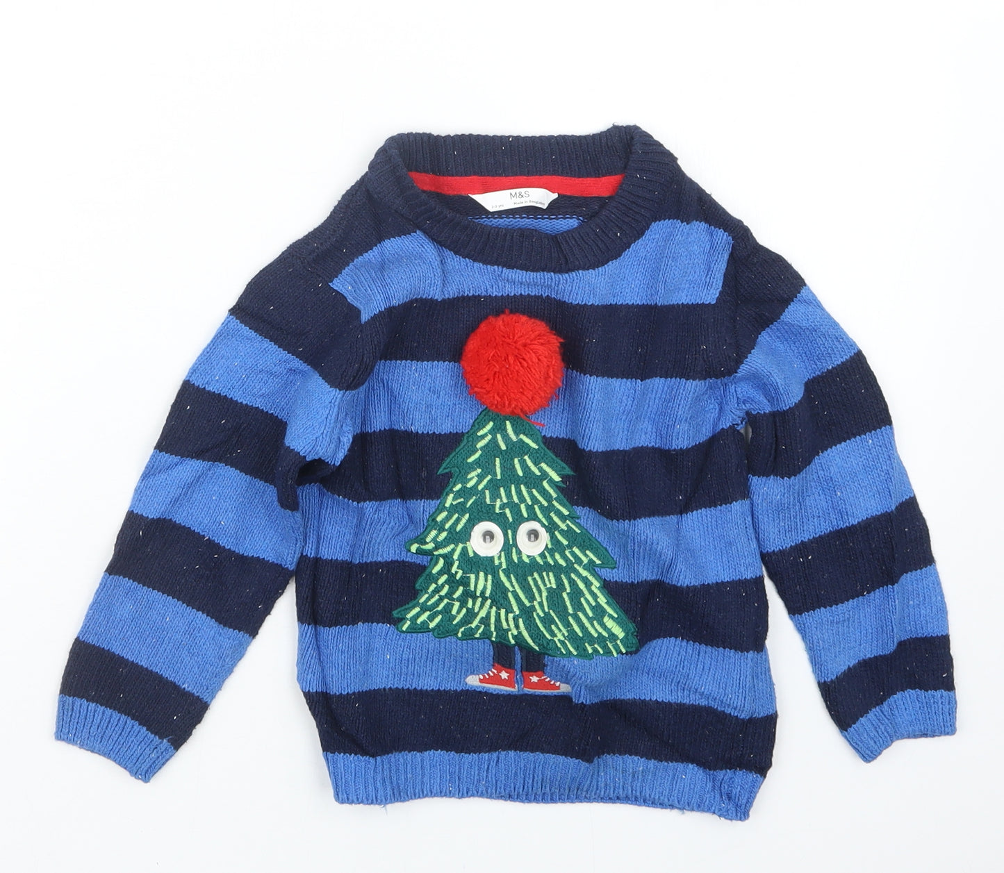 Marks and Spencer Boys Blue  Knit Pullover Jumper Size 2-3 Years  - Christmas