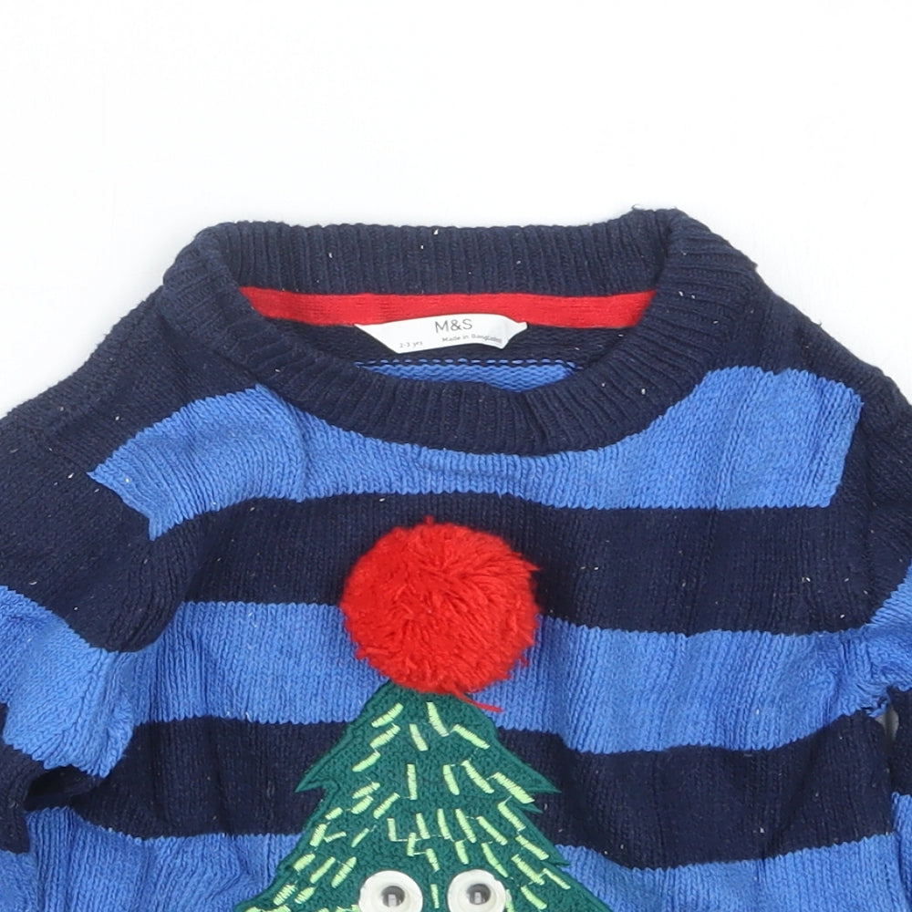 Marks and Spencer Boys Blue  Knit Pullover Jumper Size 2-3 Years  - Christmas