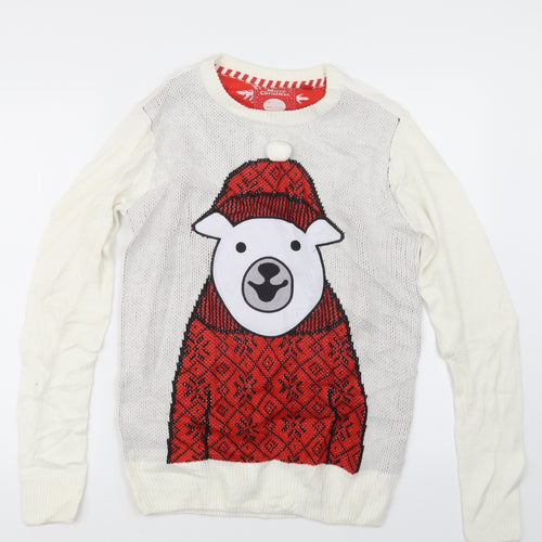 Brave Soul Mens Ivory  Knit Pullover Jumper Size S  - Christmas