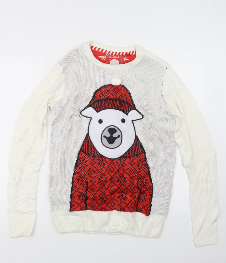 Brave Soul Mens Ivory Knit Pullover Jumper Size S - Christmas