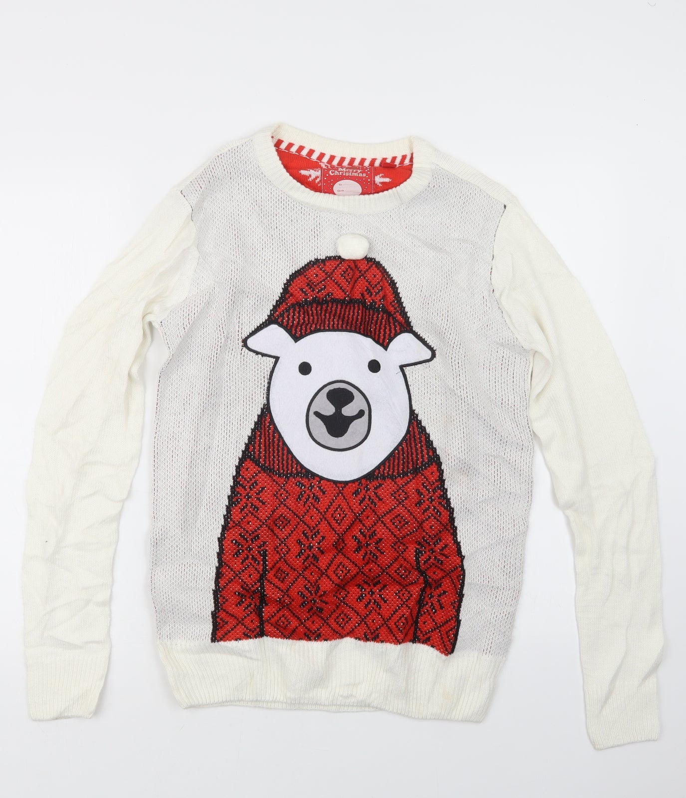 Brave Soul Mens Ivory  Knit Pullover Jumper Size S  - Christmas
