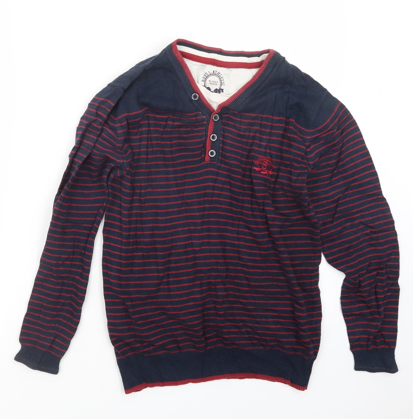 Rebel Athletic Boys Red Striped Knit Pullover Jumper Size 11-12 Years