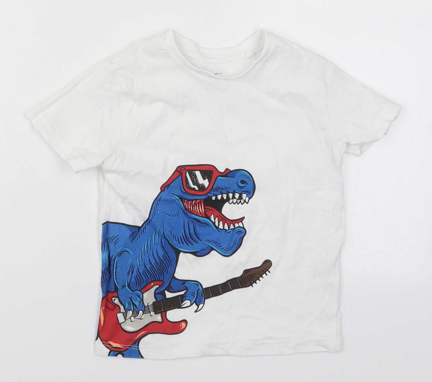 Jeff&Co Boys White   Basic T-Shirt Size 2-3 Years  - Guitar Dinosaur