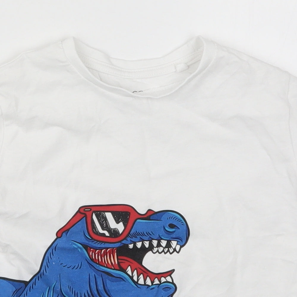 Jeff&Co Boys White   Basic T-Shirt Size 2-3 Years  - Guitar Dinosaur