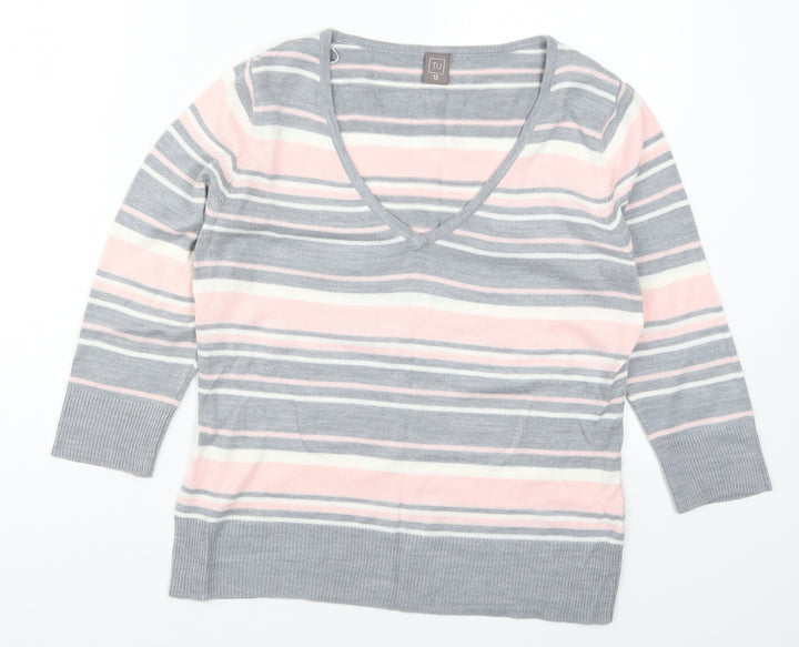 TU Womens Pink Striped Knit Pullover Jumper Size 12