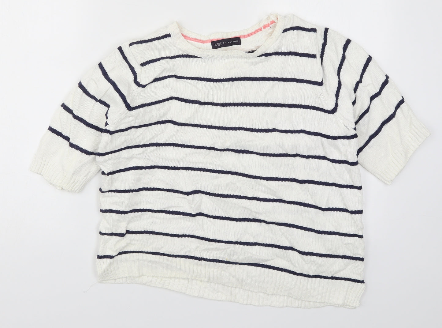 Marks and Spencer Womens White Striped Knit Pullover Jumper Size 14