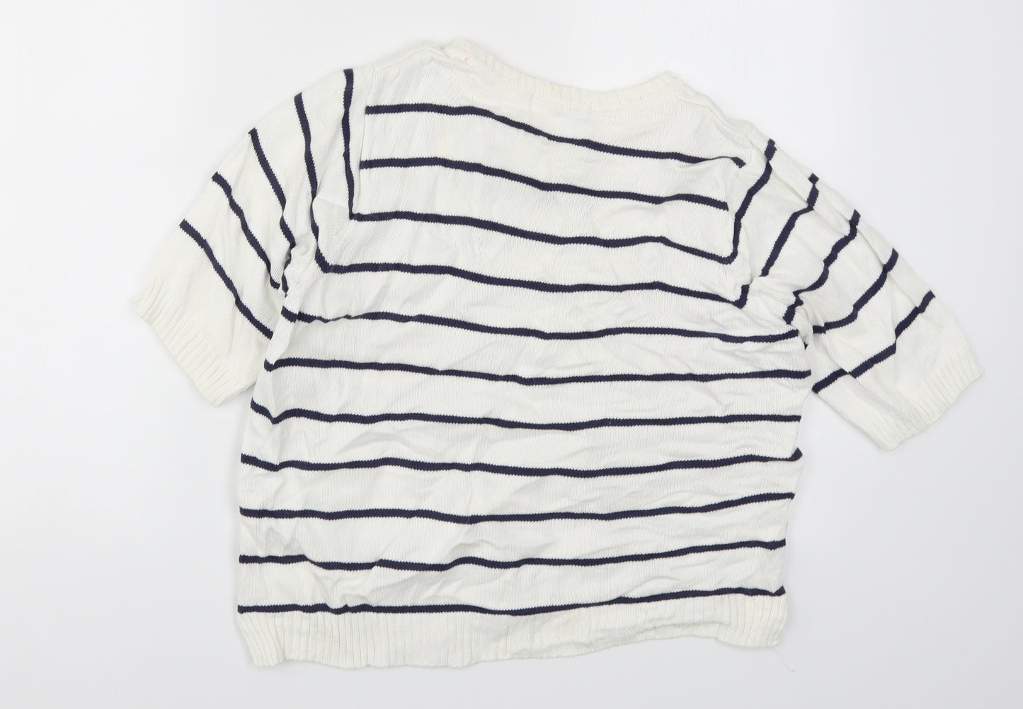 Marks and Spencer Womens White Striped Knit Pullover Jumper Size 14