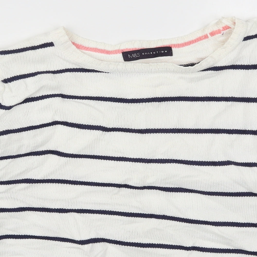 Marks and Spencer Womens White Striped Knit Pullover Jumper Size 14