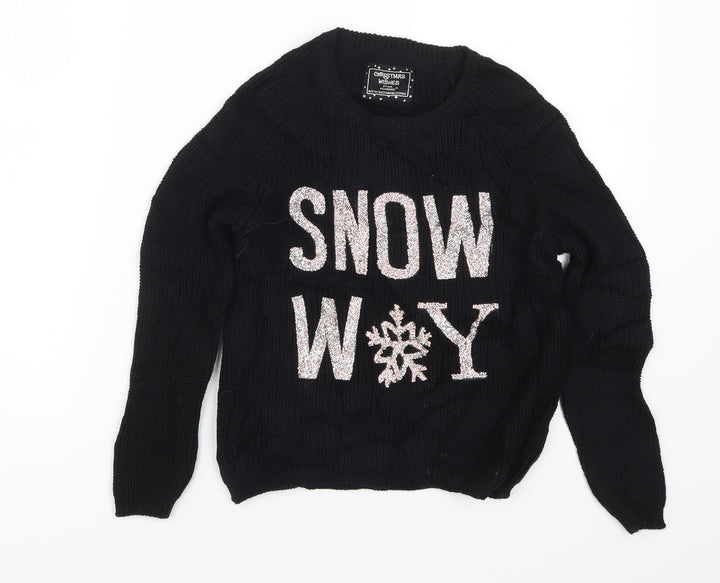 Primark Girls Black Knit Pullover Jumper Size 8-9 Years - Snow Way